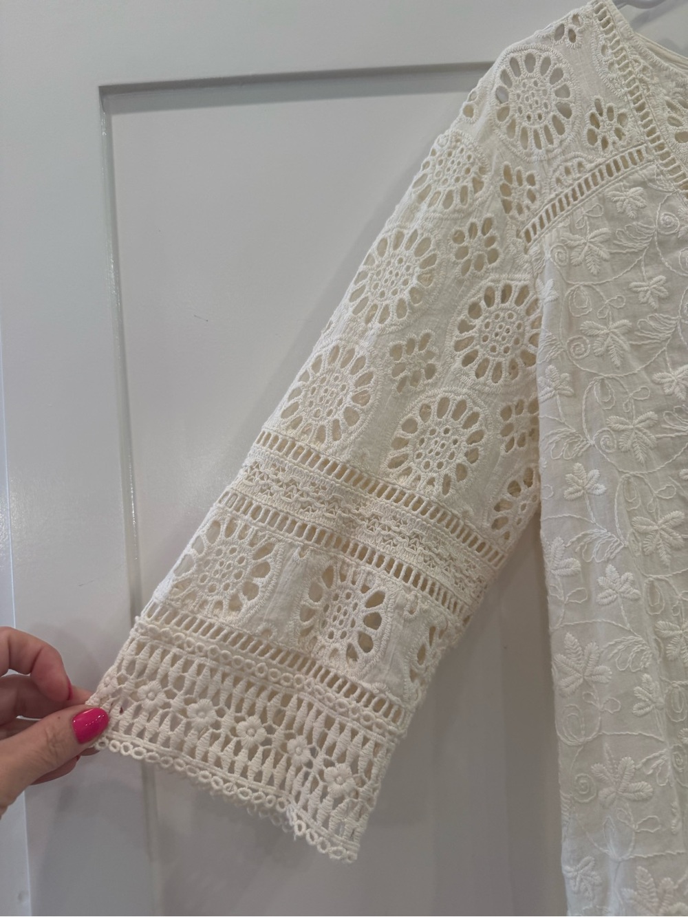 Sundance Size 16 Ivory Eyelet Lace Embroidered Cotton Shift Dress Boho Lined - Picture 5 of 9